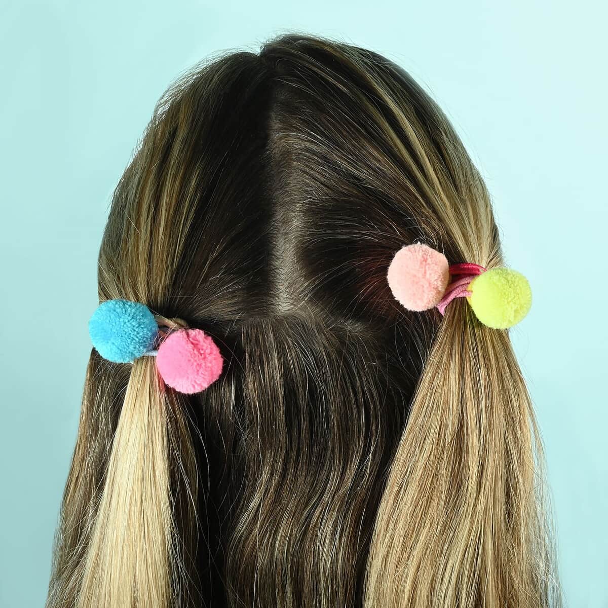 Multicolor Elastic Hair Ties with Pom Pom Accents , Hair Accessories For Women , Wedding Hair Accessories image number 1