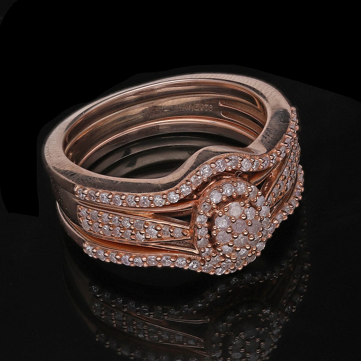 Set of 3 Natural Pink Diamond I3 Stackable Ring in Vermeil Rose Gold Over Sterling Silver (Size 7.0) 0.50 ctw image number 1