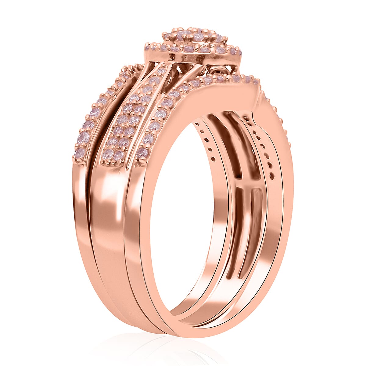 Set of 3 Natural Pink Diamond I3 Stackable Ring in Vermeil Rose Gold Over Sterling Silver (Size 7.0) 0.50 ctw image number 3