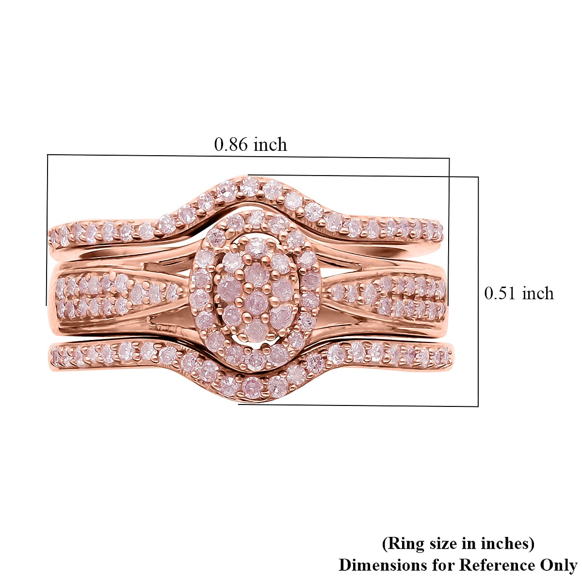 Set of 3 Natural Pink Diamond I3 Stackable Ring in Vermeil Rose Gold Over Sterling Silver (Size 7.0) 0.50 ctw image number 5