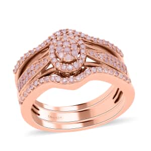 Set of 3 Natural Pink Diamond I3 Stackable Ring in Vermeil Rose Gold Over Sterling Silver (Size 8.0) 0.50 ctw