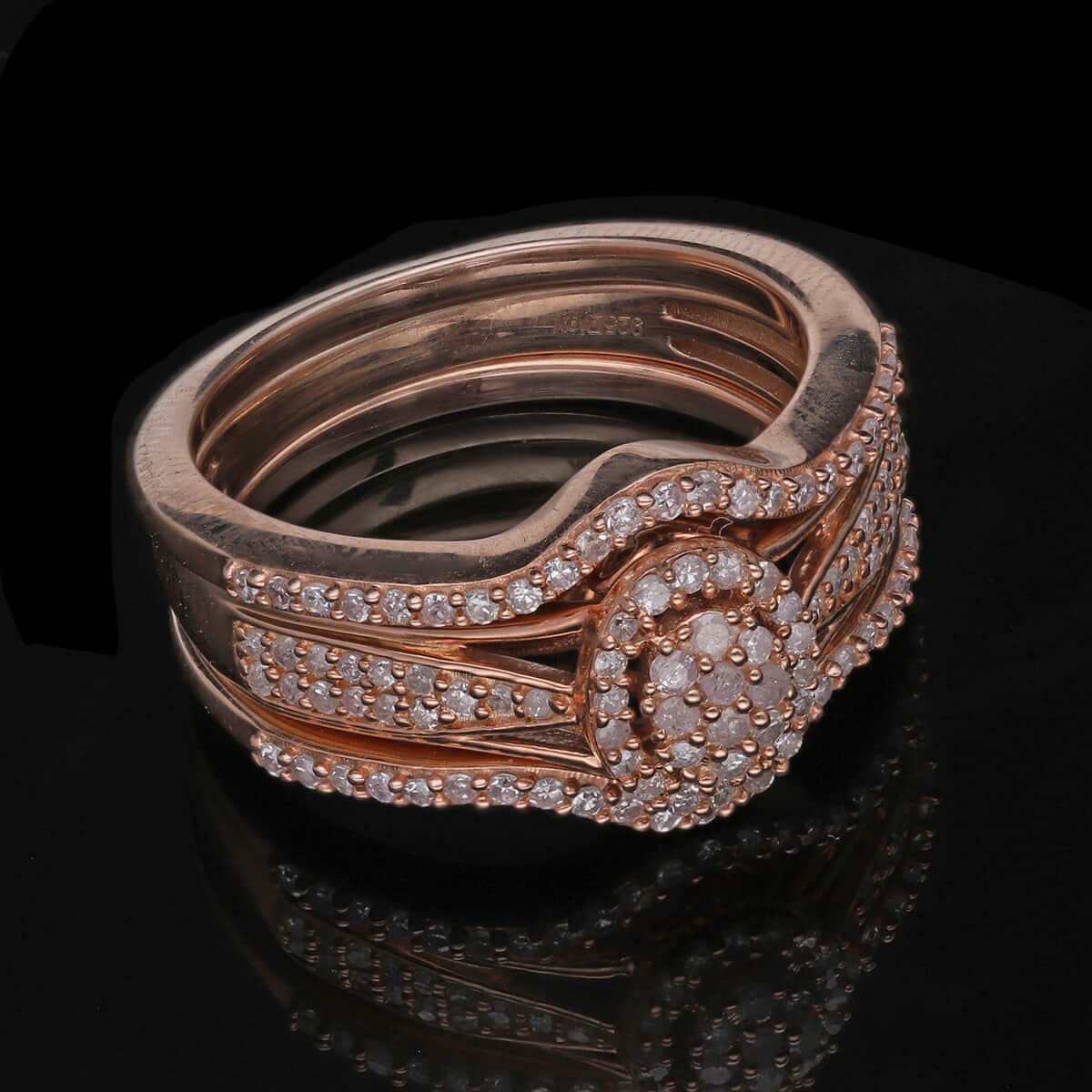 Set of 3 Natural Pink Diamond I3 Stackable Ring in Vermeil Rose Gold Over Sterling Silver (Size 8.0) 0.50 ctw image number 1