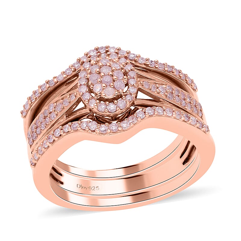Set of 3 Natural Pink Diamond I3 Stackable Ring in Vermeil Rose Gold Over Sterling Silver (Size 9.0) 0.50 ctw