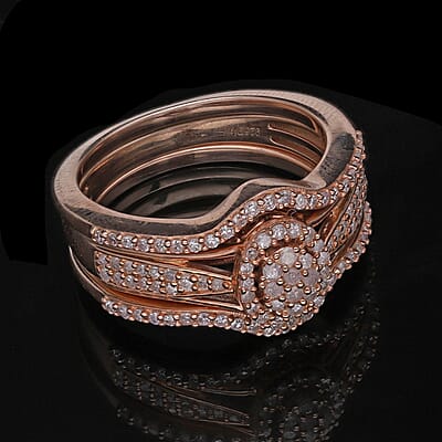 Set of 3 Natural Pink Diamond I3 Stackable Ring in Vermeil Rose Gold Over Sterling Silver (Size 9.0) 0.50 ctw