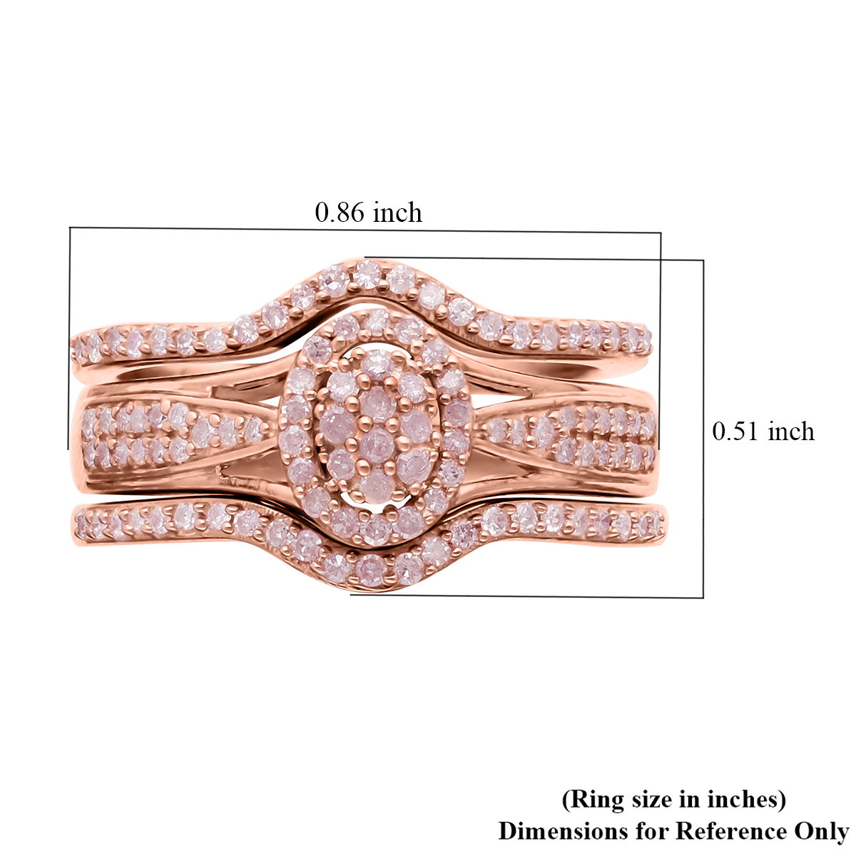 Set of 3 Natural Pink Diamond I3 Stackable Ring in Vermeil Rose Gold Over Sterling Silver (Size 9.0) 0.50 ctw