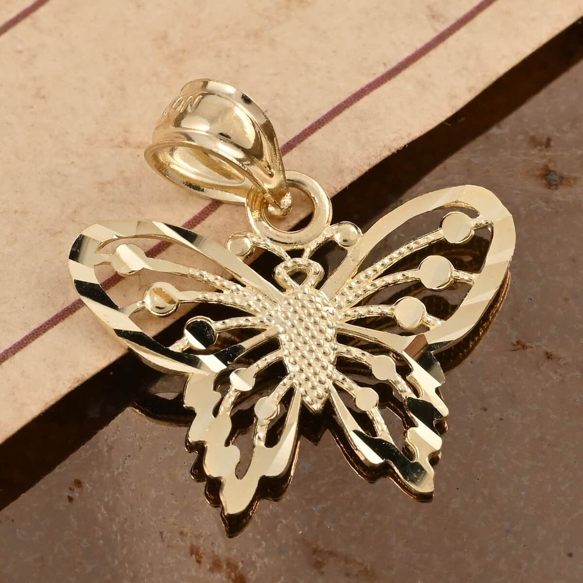 Made In America 10K Yellow Gold Diamond-cut Butterfly Pendant image number 1