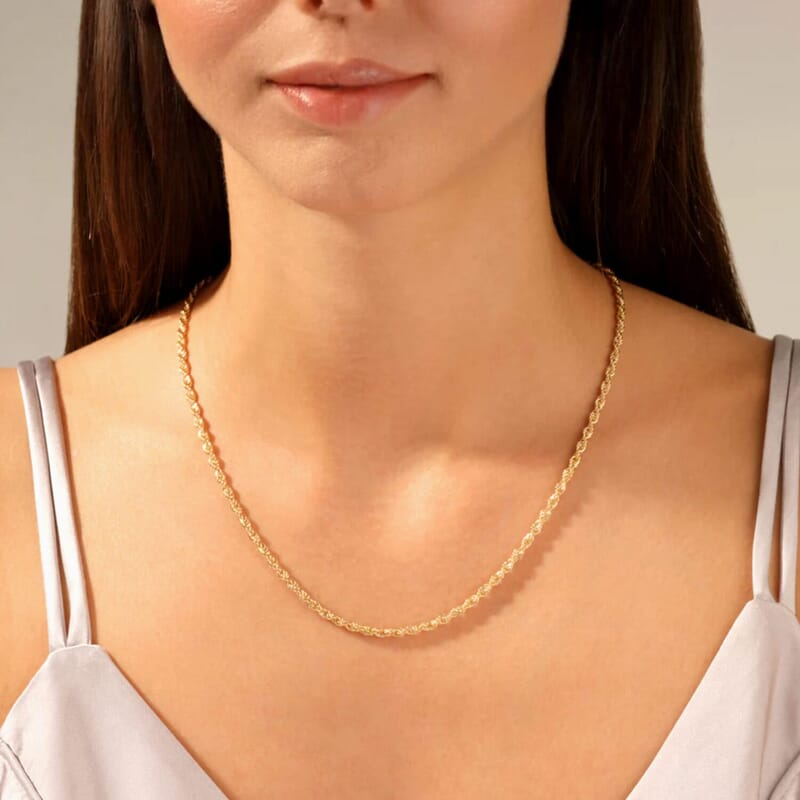 10K Yellow Gold Rope Chain Necklace (18 Inches) (1.5mm, 1.30 Grams)