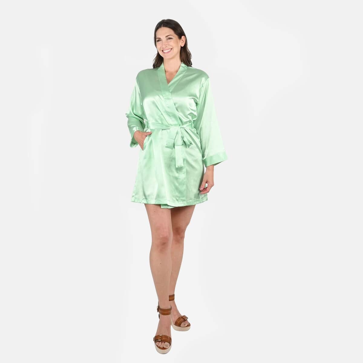 UP 2Date Fashion Green Satin Robe - S image number 0