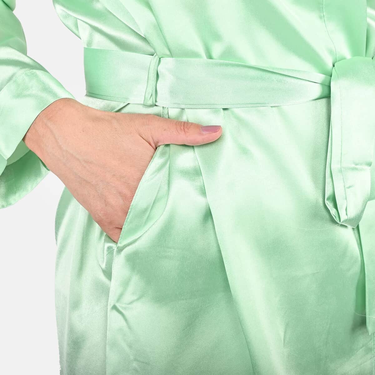 UP 2Date Fashion Green Satin Robe - S image number 5