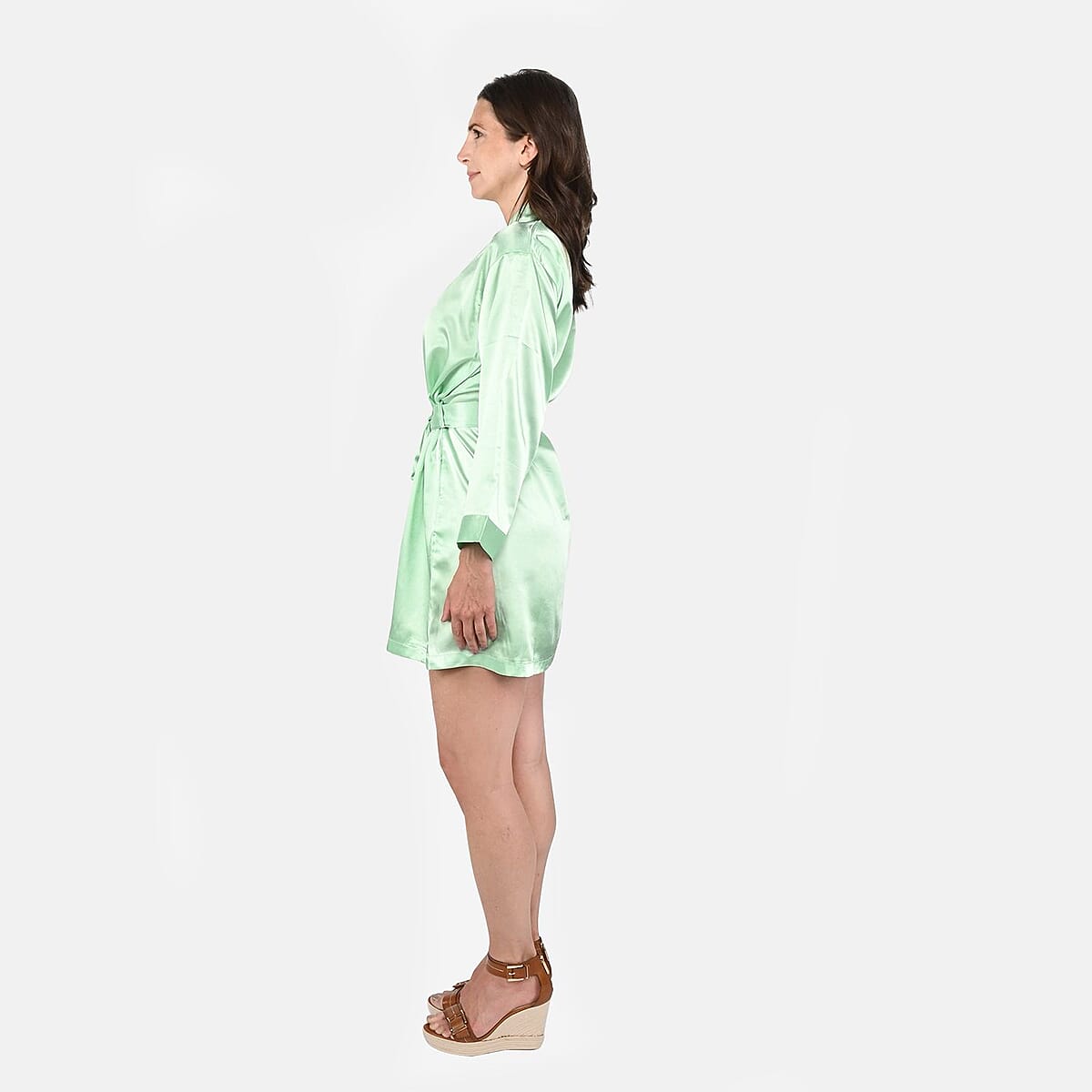 UP 2Date Fashion Green Satin Robe - M image number 2