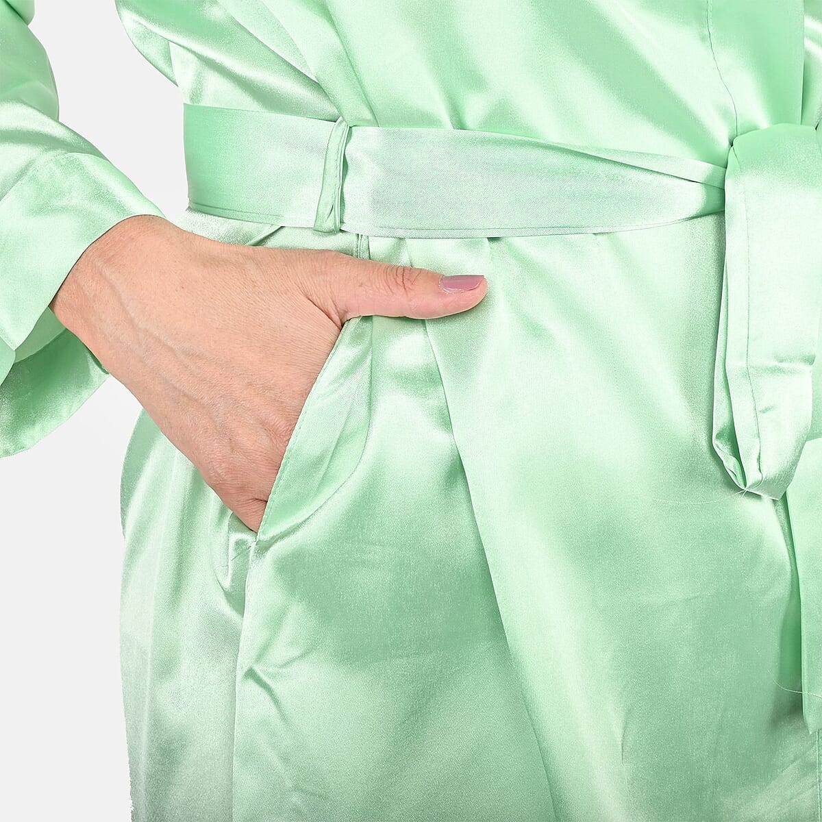 UP 2Date Fashion Green Satin Robe - M image number 5
