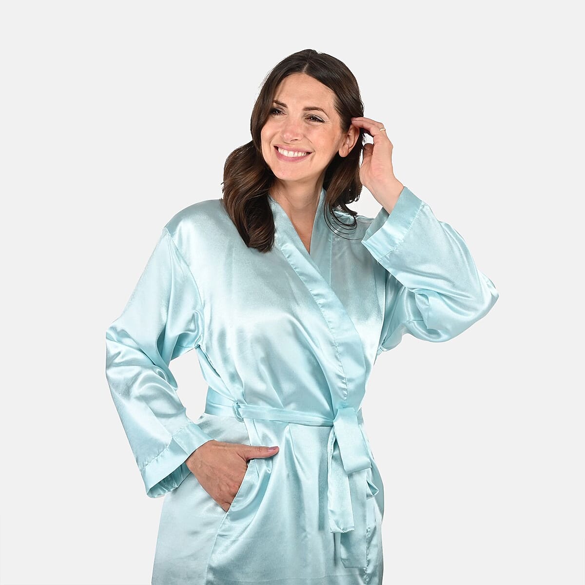UP 2Date Fashion Blue Satin Robe - XXL image number 3
