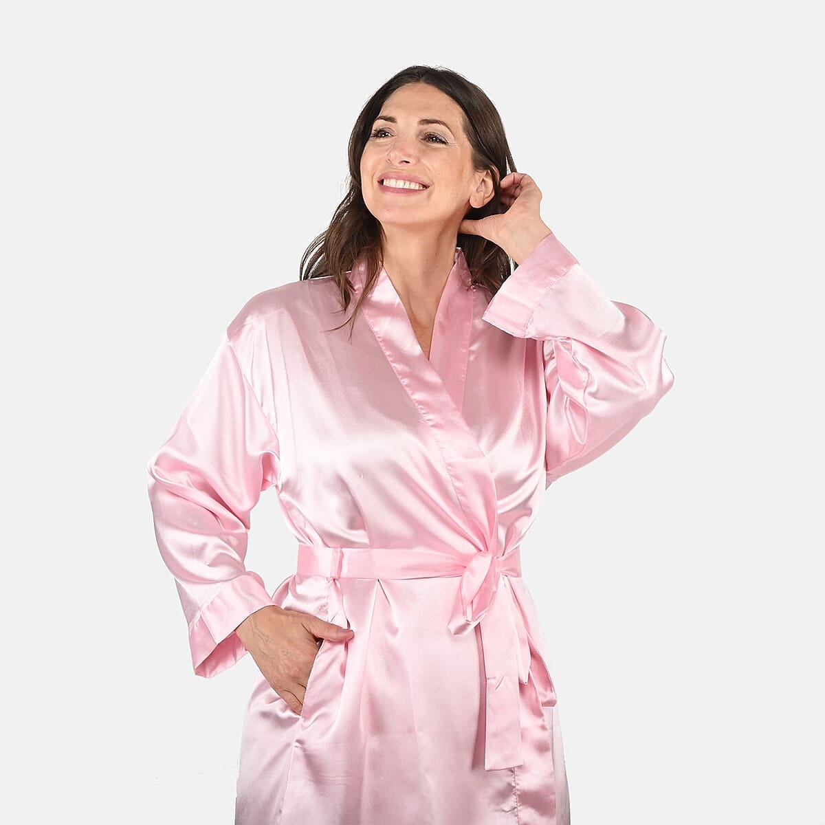 UP 2Date Fashion Pink Satin Robe - XXL image number 3