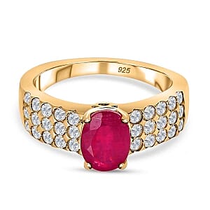 African Ruby and White Zircon 2.83 ctw Ring in 14K YG Over Sterling Silver (Size 6.5)