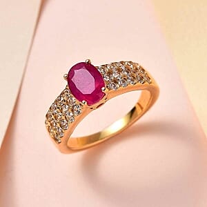 African Ruby and White Zircon 2.83 ctw Ring in 14K YG Over Sterling Silver (Size 6.5)