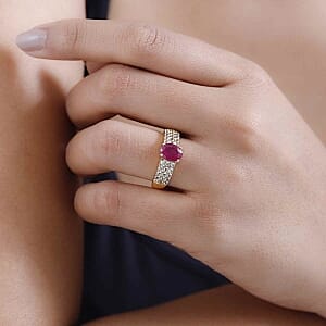 African Ruby and White Zircon 2.83 ctw Ring in 14K YG Over Sterling Silver (Size 6.5)