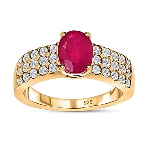 African Ruby and White Zircon 2.83 ctw Ring in 14K YG Over Sterling Silver (Size 6.5)