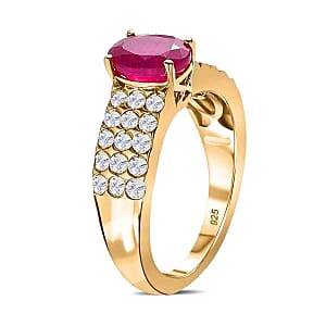 African Ruby and White Zircon 2.83 ctw Ring in 14K YG Over Sterling Silver (Size 6.5)
