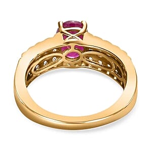 African Ruby and White Zircon 2.83 ctw Ring in 14K YG Over Sterling Silver (Size 6.5)