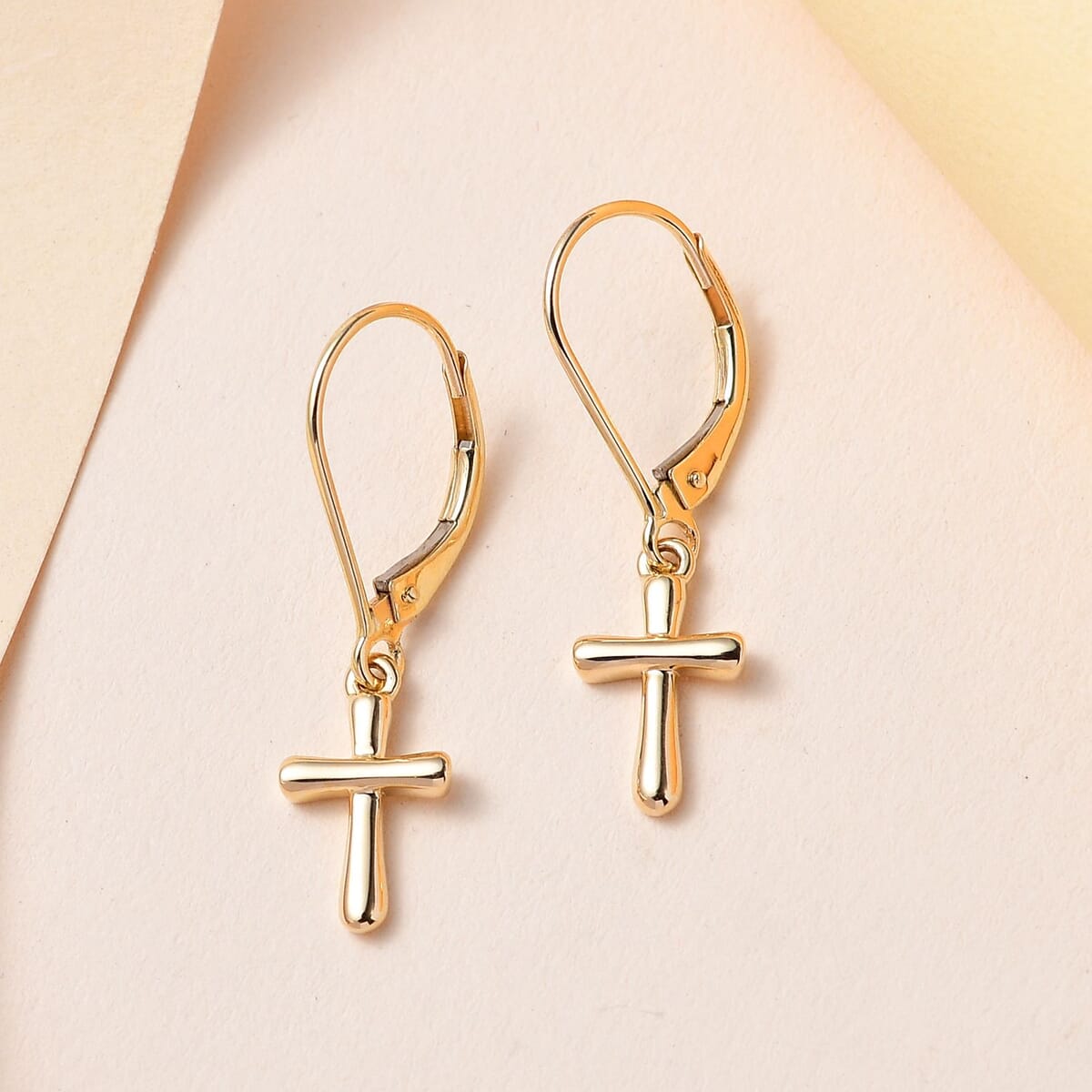 Luxoro 10K Yellow Gold Cross Lever Back Earrings 1.65 Grams image number 1