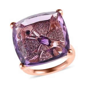 GP Italian Garden Collection Rose De France Amethyst, White Zircon Ring in Vermeil RG Over Sterling Silver (Size 10.0) 28.25 ctw (Del. in 7-10 Days)