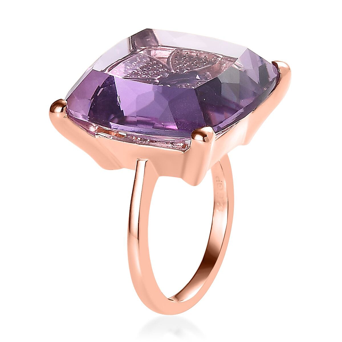 GP Italian Garden Collection Rose De France Amethyst and White Zircon Ring in Vermeil Rose Gold Over Sterling Silver (Size 6.0) 28.25 ctw image number 3