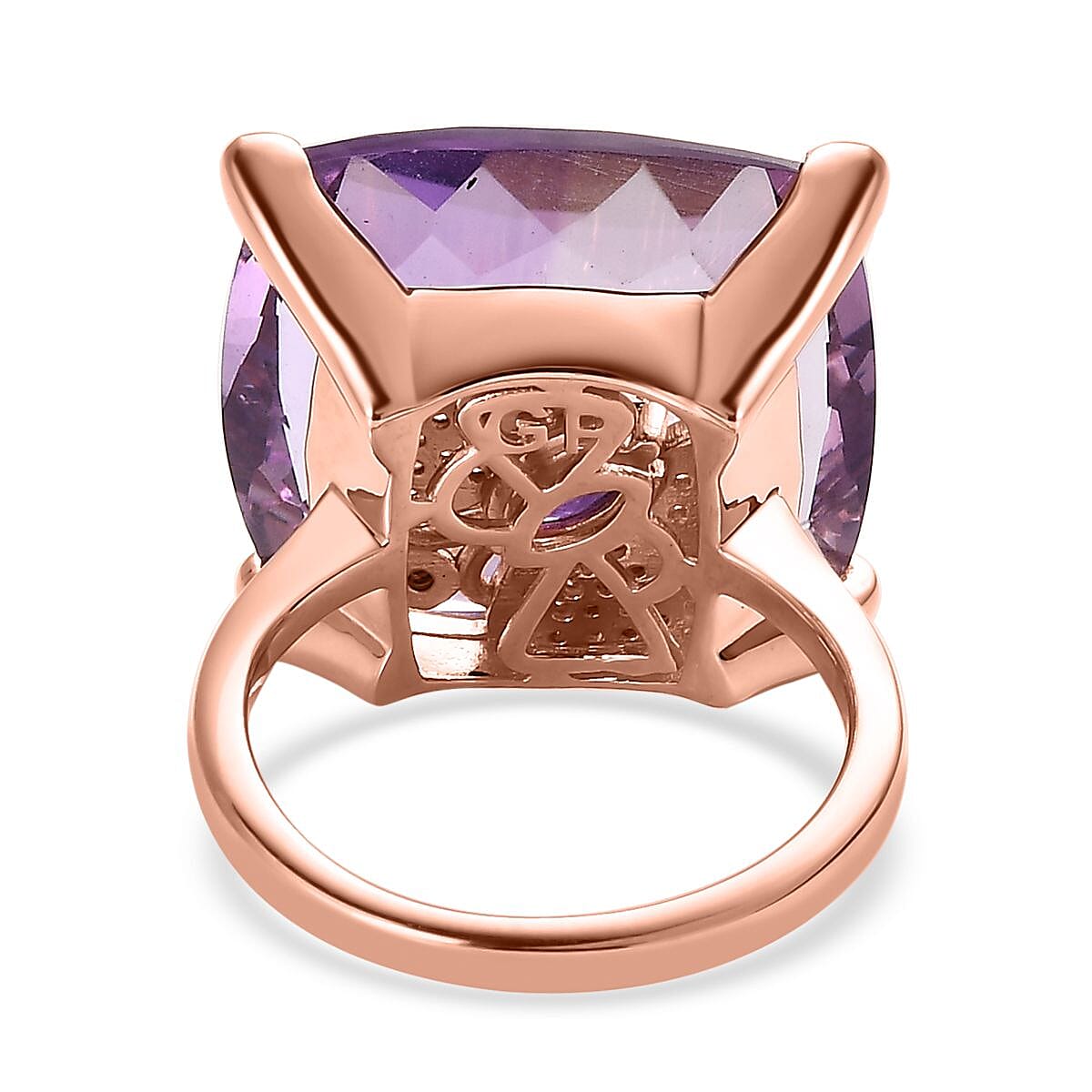 GP Italian Garden Collection Rose De France Amethyst and White Zircon Ring in Vermeil Rose Gold Over Sterling Silver (Size 6.0) 28.25 ctw image number 4