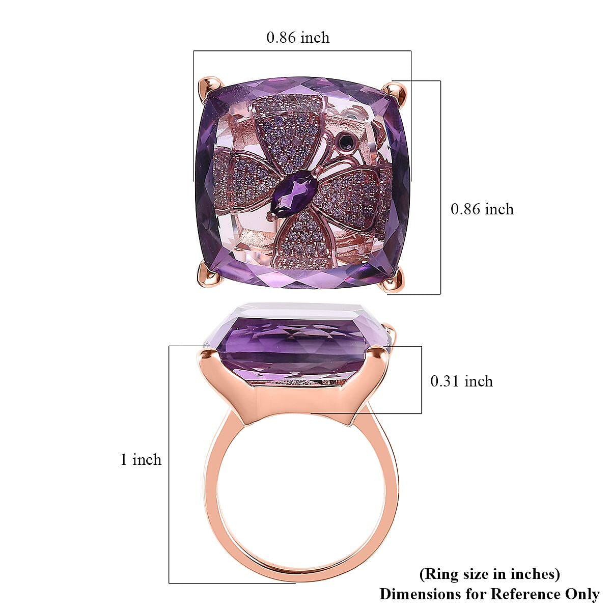 GP Italian Garden Collection Rose De France Amethyst and White Zircon Ring in Vermeil Rose Gold Over Sterling Silver (Size 6.0) 28.25 ctw image number 5