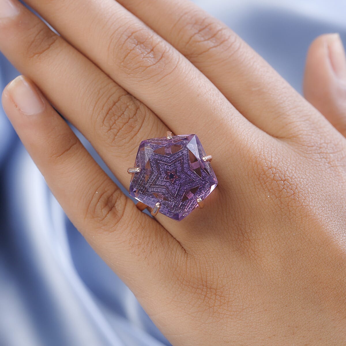 GP Celestial Dream Collection Rose De France Amethyst and White Zircon Star Ring in Vermeil Rose Gold Over Sterling Silver (Size 7.0) 34.10 ctw image number 2