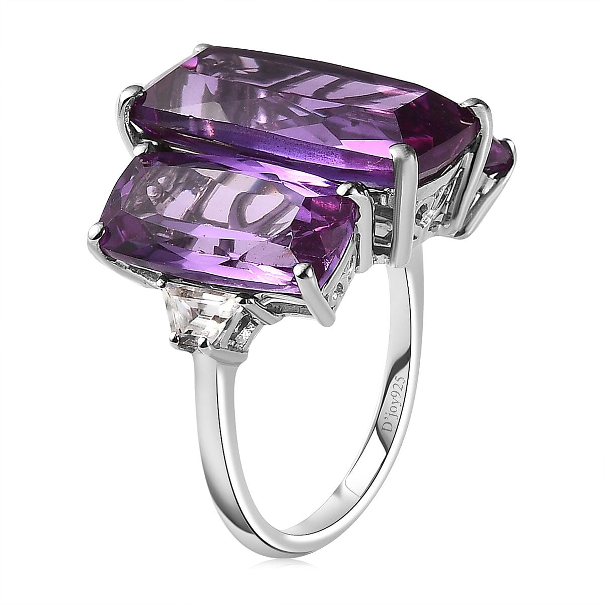 Lab Grown Color Change Sapphire, White Zircon Ring in Platinum Over Sterling Silver (Size 10.0) 23.60 ctw image number 3