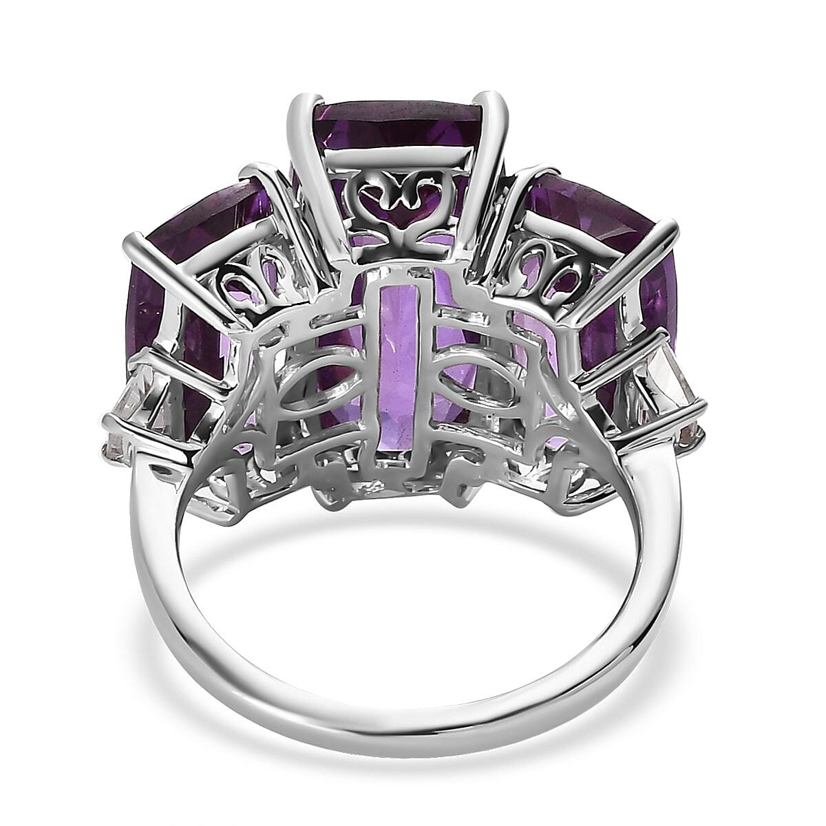Lab Grown Color Change Sapphire, White Zircon Ring in Platinum Over Sterling Silver (Size 10.0) 23.60 ctw image number 4