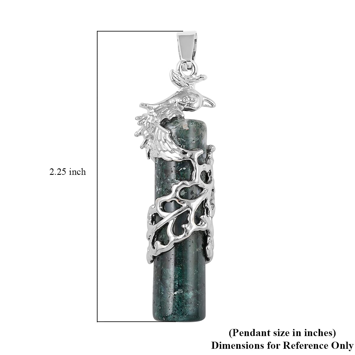 Agate Cylinder Phoenix Pendant in Silvertone 50.50 ctw