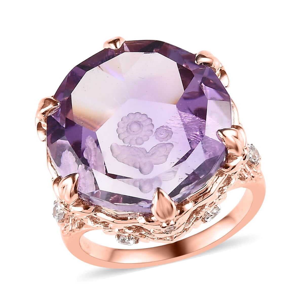 GP Italian Garden Collection Rose De France Amethyst and White Zircon Ring in Vermeil Rose Gold Over Sterling Silver 22.35 ctw image number 0