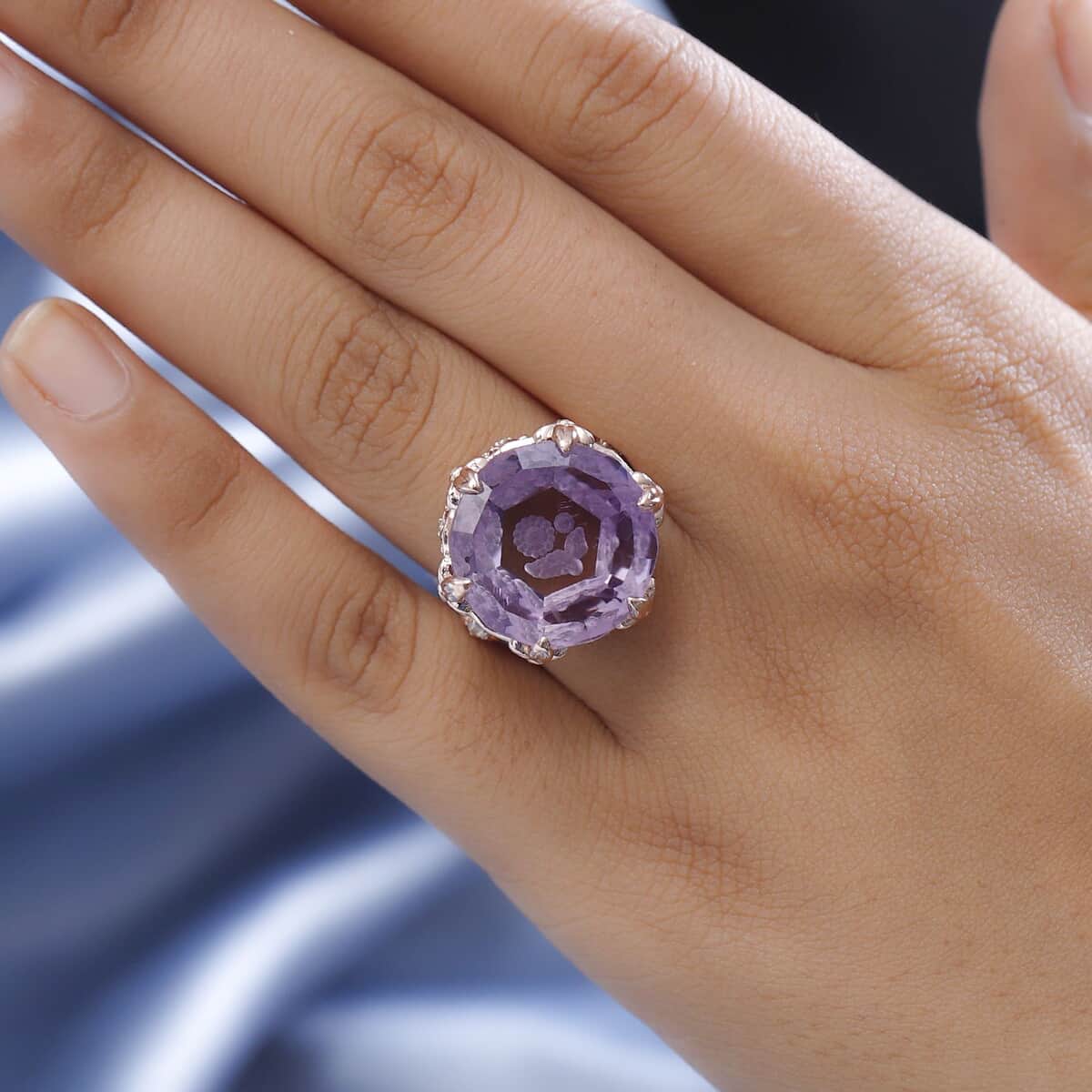 GP Italian Garden Collection Rose De France Amethyst and White Zircon Ring in Vermeil Rose Gold Over Sterling Silver 22.35 ctw image number 2