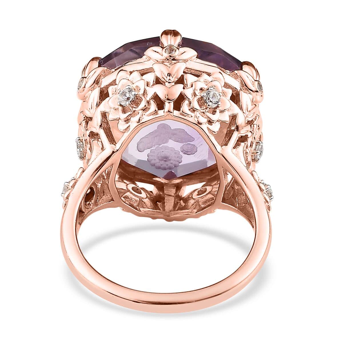 GP Italian Garden Collection Rose De France Amethyst and White Zircon Ring in Vermeil Rose Gold Over Sterling Silver 22.35 ctw image number 4