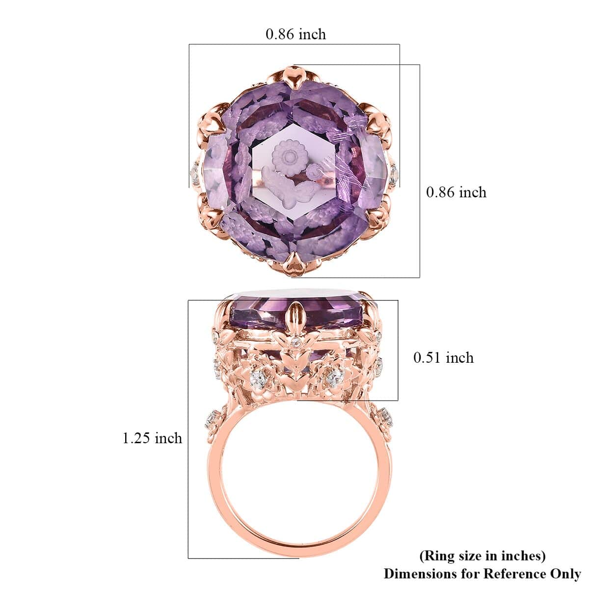 GP Italian Garden Collection Rose De France Amethyst and White Zircon Ring in Vermeil Rose Gold Over Sterling Silver 22.35 ctw image number 5