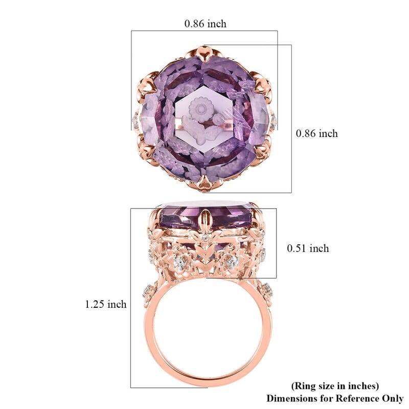 GP Italian Garden Collection Rose De France Amethyst and White Zircon Ring in Vermeil Rose Gold Over Sterling Silver (Size 10.0) 22.35 ctw