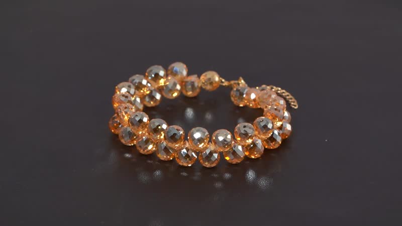 Champagne Glass Beaded Bracelet in 14K YG Over Sterling Silver (7.5-8.5In)