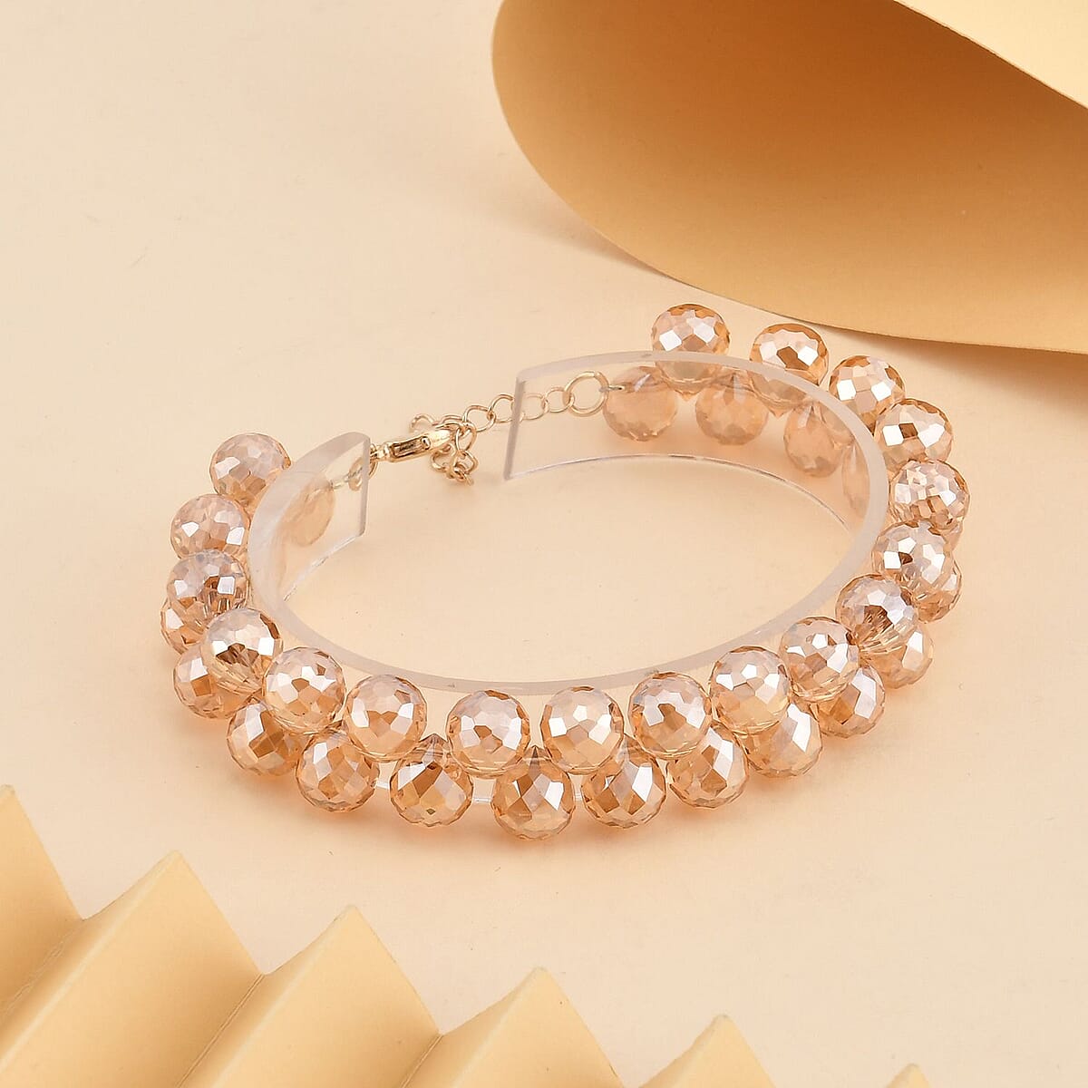 Champagne Glass Beaded Bracelet in 14K YG Over Sterling Silver (7.5-8.5In) image number 1