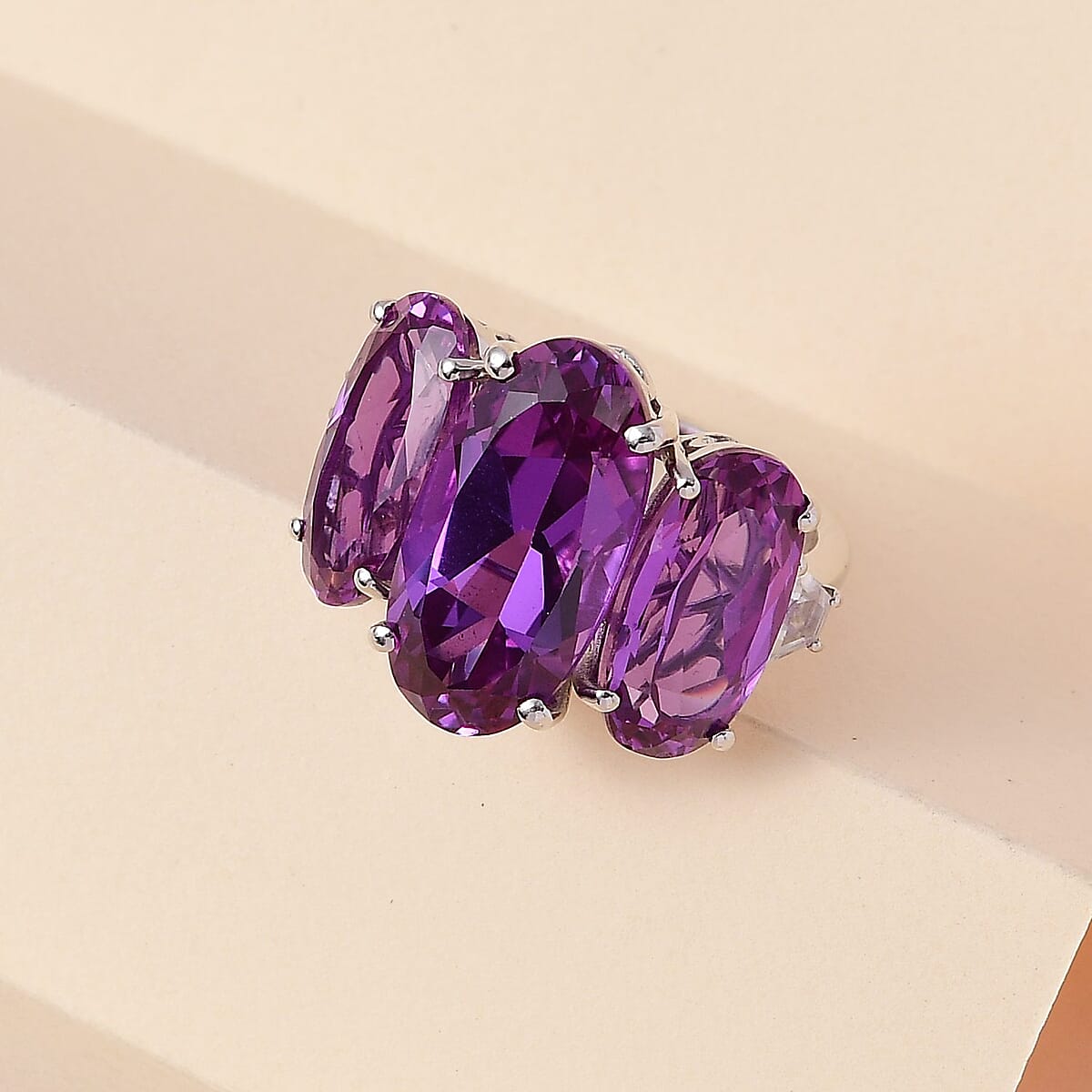 Lab Grown Color Change Sapphire and White Zircon Ring in Platinum Over Sterling Silver (Size 9.0) 21.50 ctw image number 1