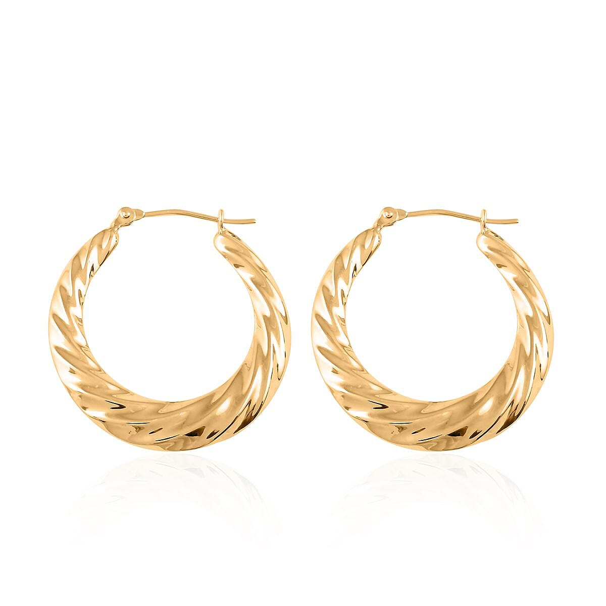 14K Yellow Gold 3X25MM Swirl Hoop Earrings 1.50 Grams image number 3