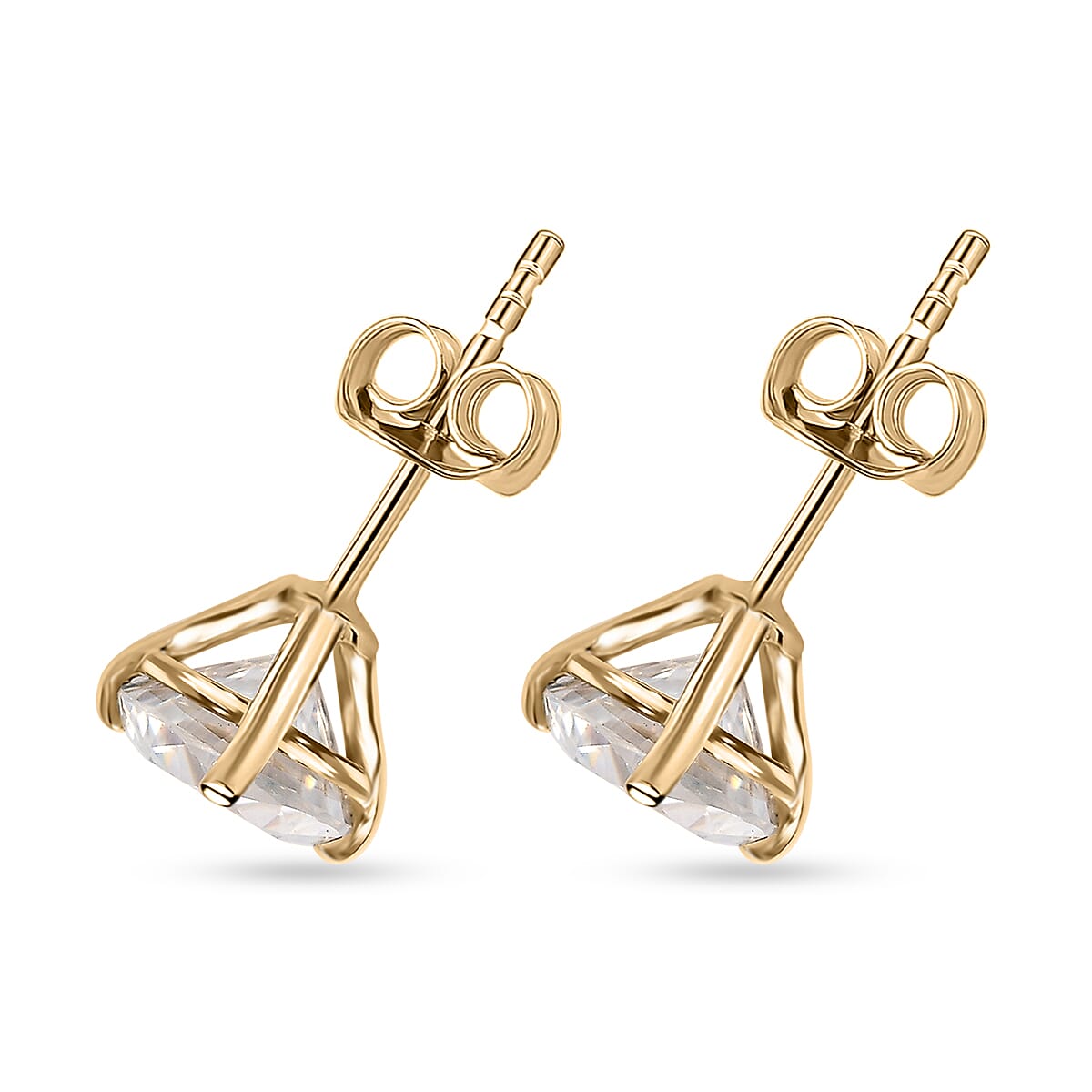 Luxoro 10K Yellow Gold Moissanite Solitaire Stud Earrings 1.60 ctw image number 3