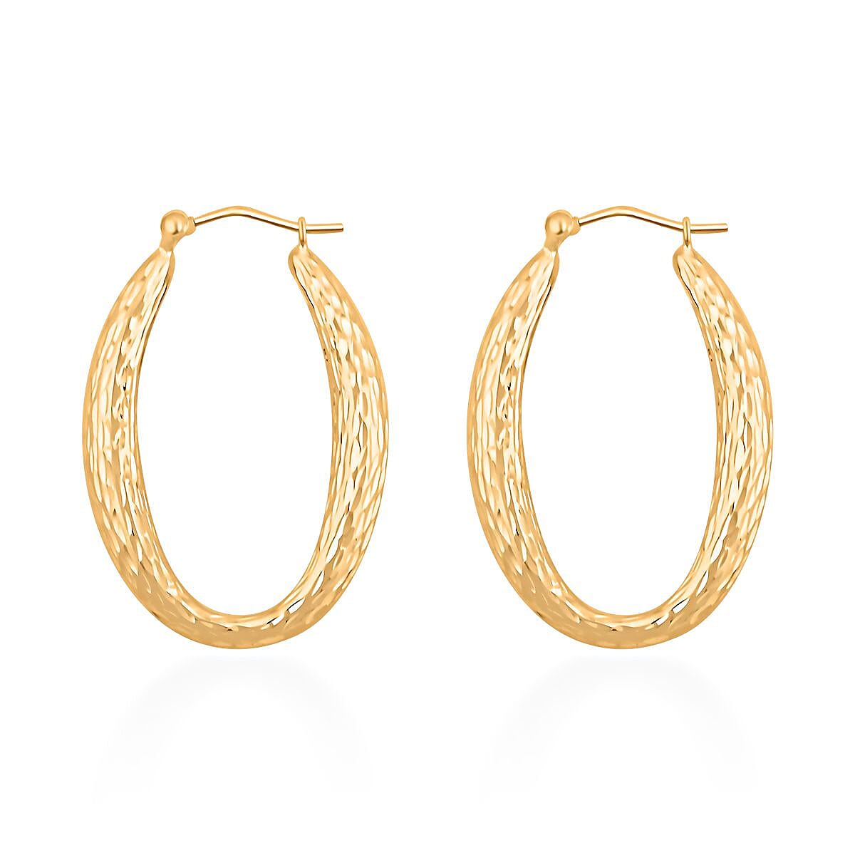 14K Yellow Gold Diamond-Cut Oval Hoop Earrings 1.60 Grams image number 3