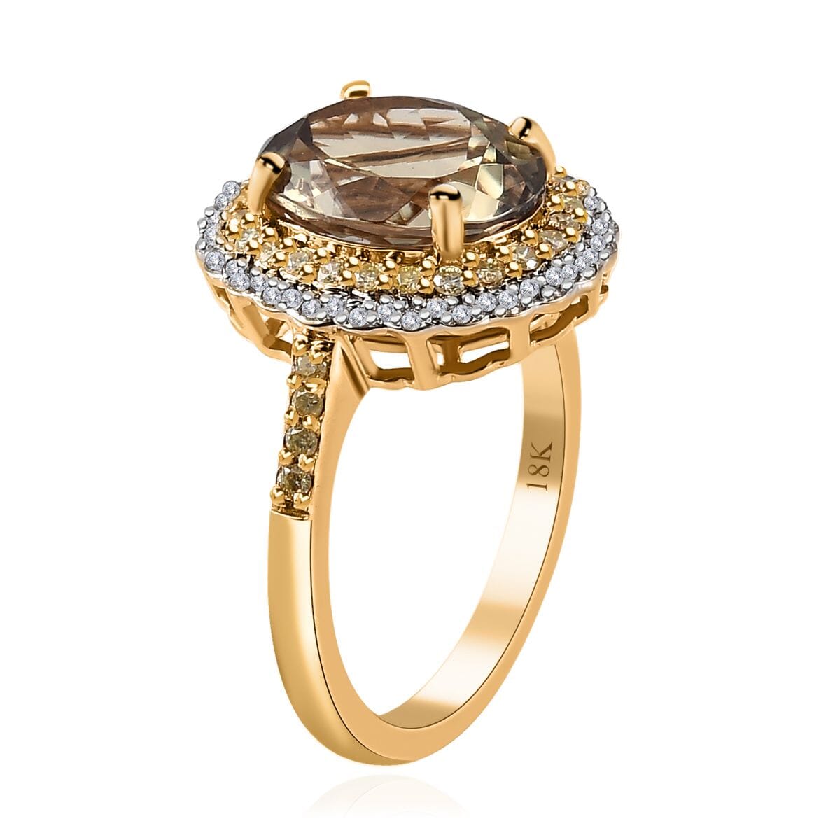 Iliana 18K Yellow Gold AAA Turkizite, SI Natural Yellow and White Diamond Double Halo Ring 4.10 Grams 4.60 ctw image number 3
