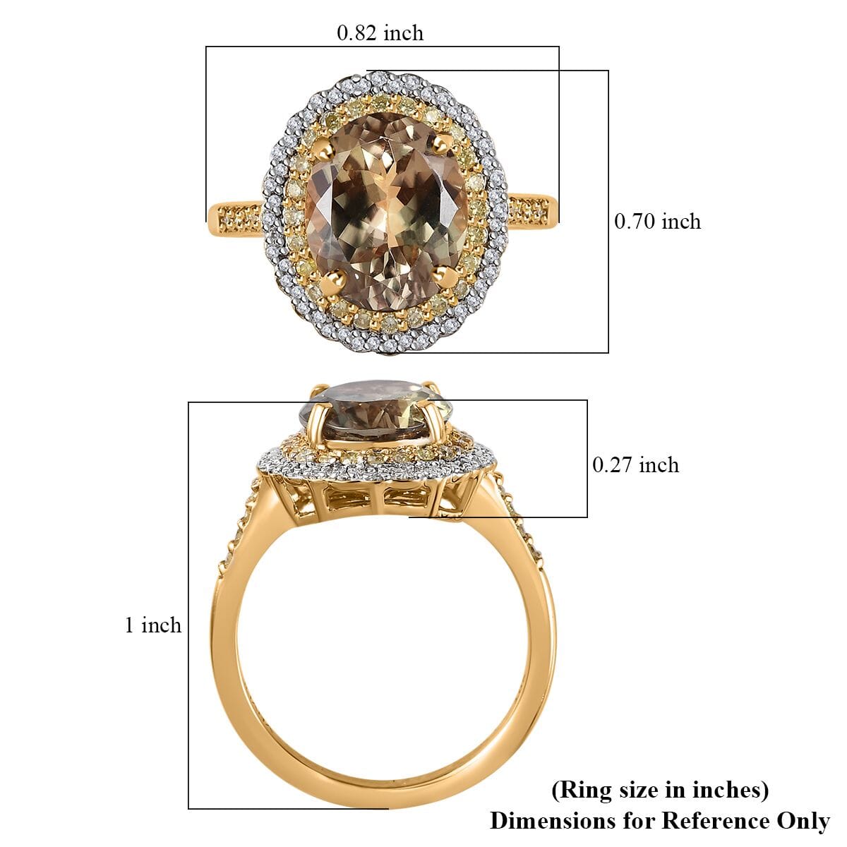 Iliana 18K Yellow Gold AAA Turkizite, SI Natural Yellow and White Diamond Double Halo Ring 4.10 Grams 4.60 ctw image number 5