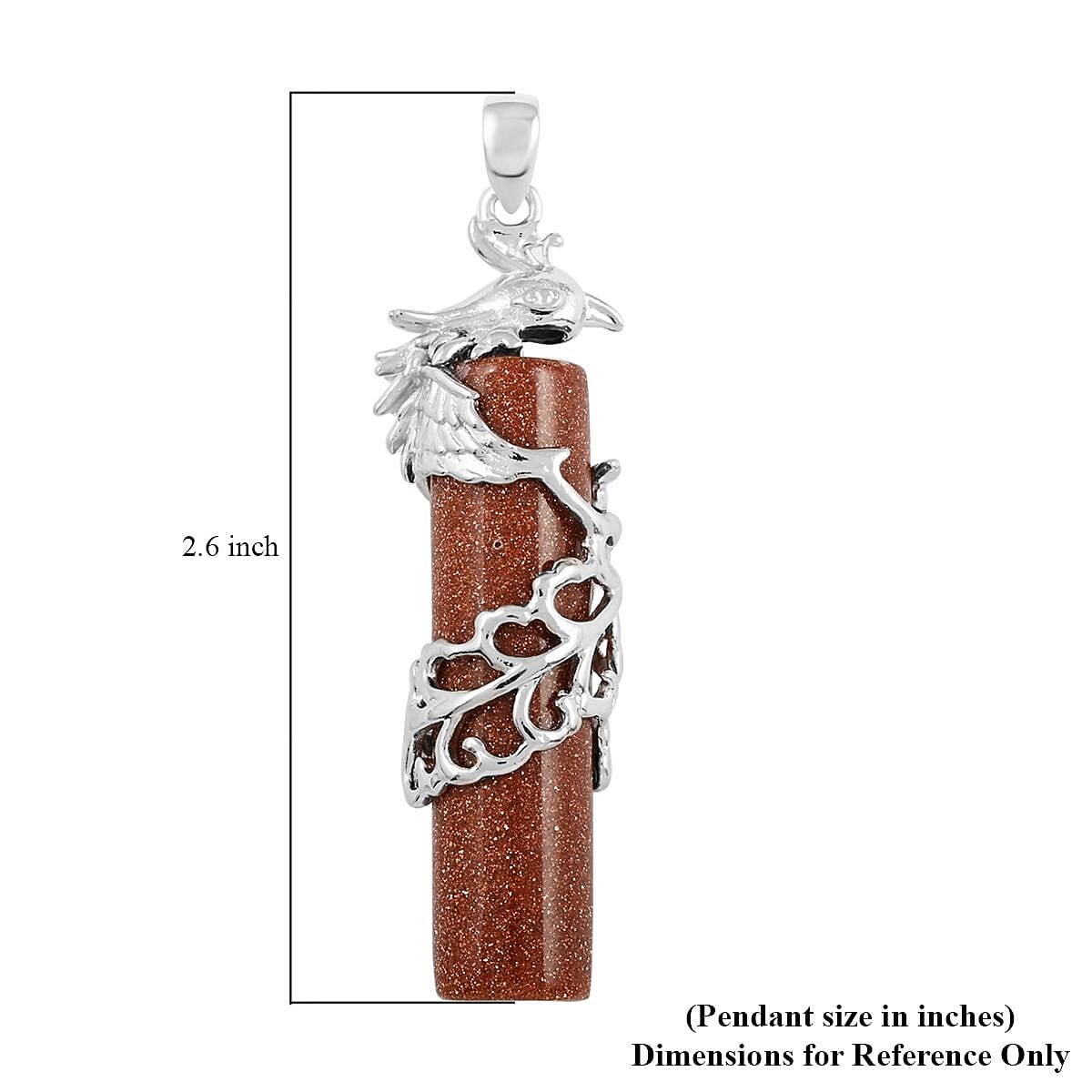 Gold Sandstone Cylinder Pheonix Pendant in Silvertone 50.50 ctw image number 4