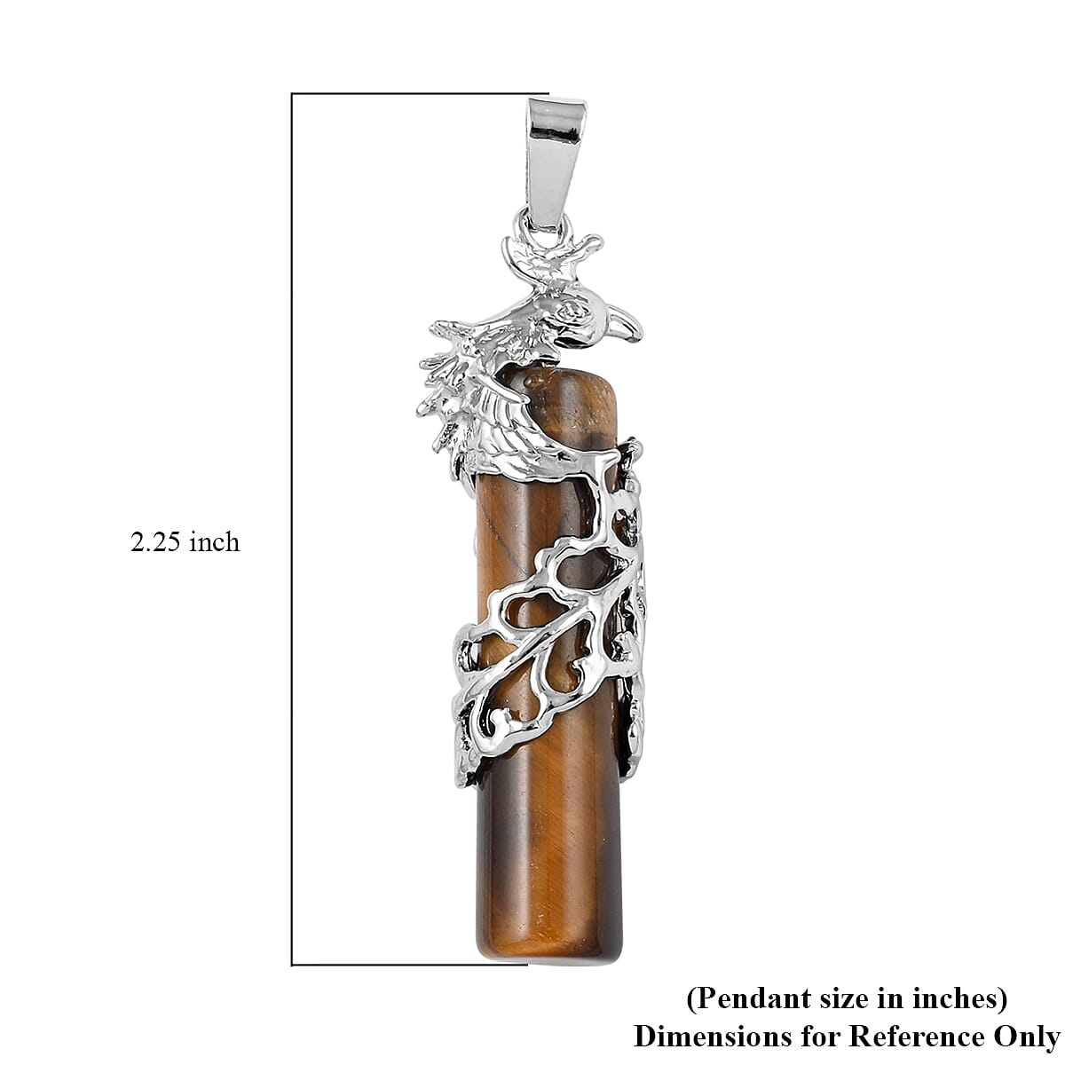 Yellow Tiger's Eye 50.50 ctw Cylinder Phoenix Pendant in Silvertone image number 4