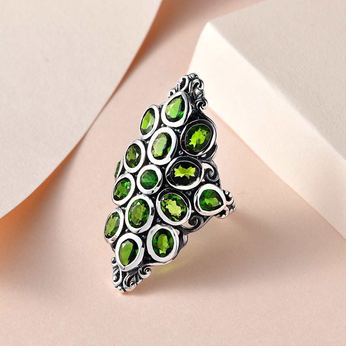 Artisan Crafted Chrome Diopside Elongated Ring in Sterling Silver 6.00 ctw image number 1