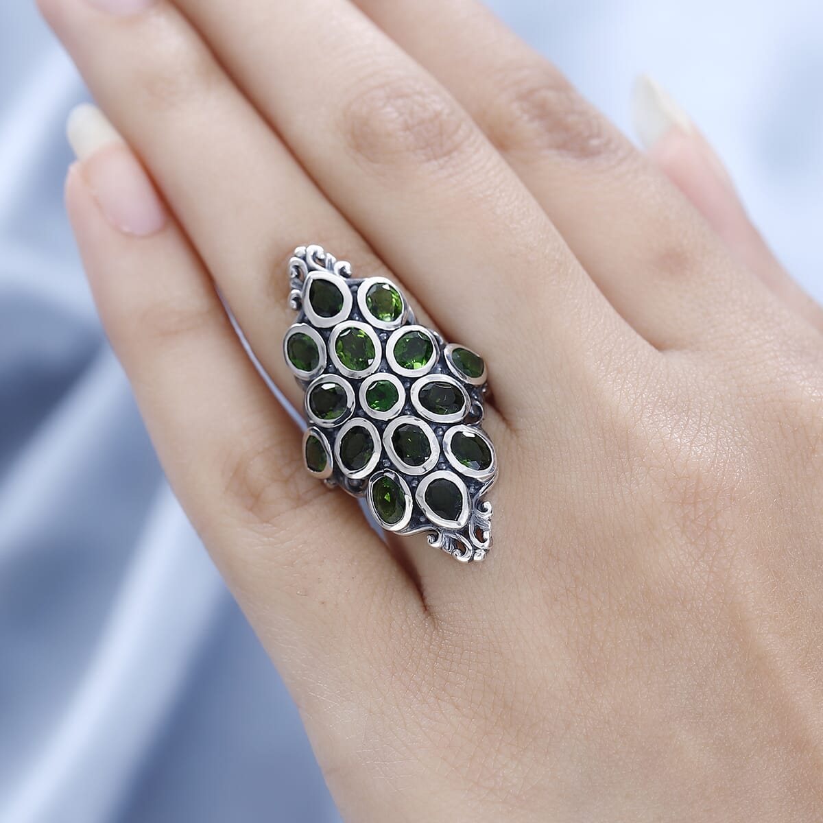 Artisan Crafted Chrome Diopside Elongated Ring in Sterling Silver 6.00 ctw image number 2