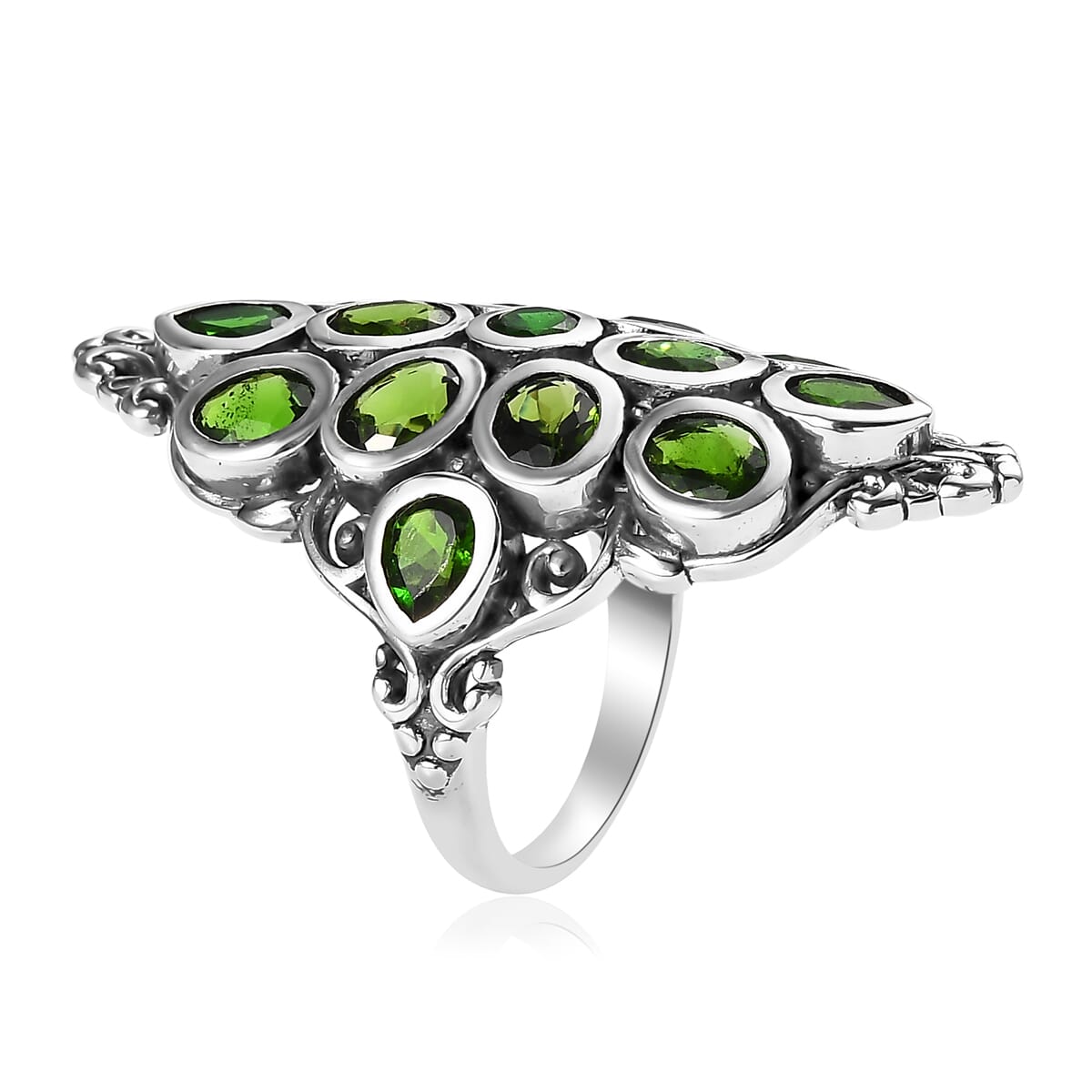 Artisan Crafted Chrome Diopside Elongated Ring in Sterling Silver 6.00 ctw image number 3
